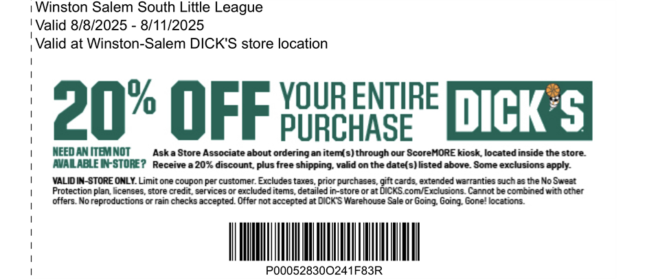 20% OFF AT DICK’S SPORTING GOODS